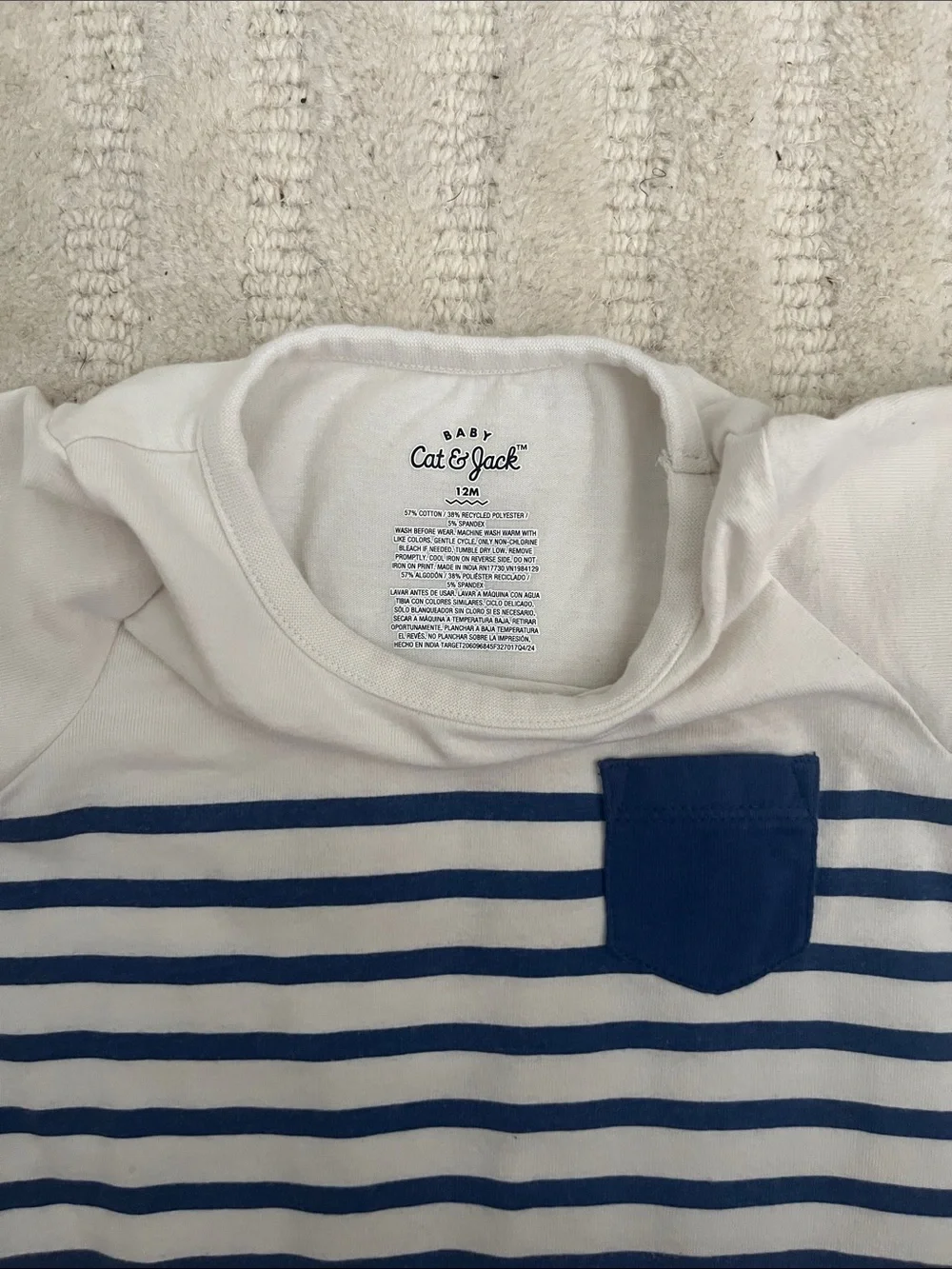 Cat & Jack White and Navy Striped Baby Romper with Pocket